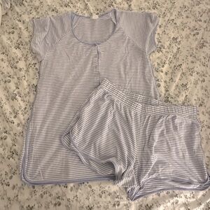 LAKE Maternity Pima Cotton Short Short Pajamas Hydrangea Blue Medium